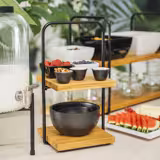 Etagère - PERFECTO SMALL - 2-laags - vierkant - 200x230mm - metalen frame - zwart - met eikenhouten plateaus