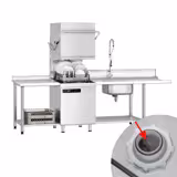 Lavastoviglie a passaggio / a capote - Digitale - 7,1 kW - incl. tavolo di alimentazione a destra, tavolo di uscita a sinistra e decalcificatore - con pompa per detersivo e pompa brillantante
