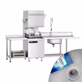 Lavavajillas de capota - Mecánico - 7,1kW - incl. mesa de entrada derecha, mesa de salida izquierda y descalcificador - con bomba de detergente y abrillantador