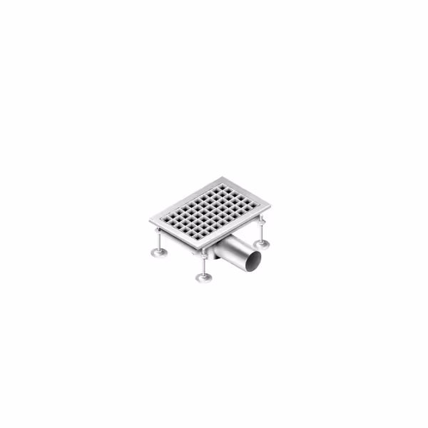 RVS vloerput - 300x200mm - lage inbouwhoogte & zijuitlaat - DN70