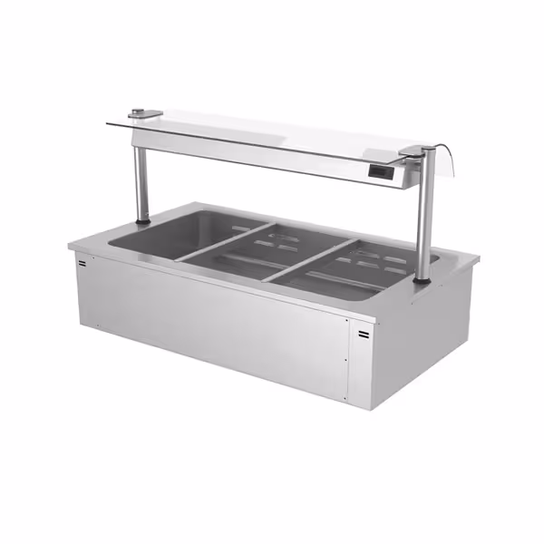 Inbouw bain-marie (drop-in) - 1000mm - 2,19 kW - 3x GN 1/1 - met (glazen) spatscherm