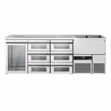 Comptoir de bar réfrigéré PREMIUM - 2500x700mm - 1 porte vitrée & 6 tiroirs en verre