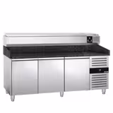 Pizzapult PREMIUM - 2000x800 mm - 3 ajtó - feltéthűtővel - 9x GN 1/3 - gránit munkalappal