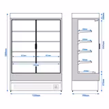 Raft frigorific montat pe perete - 1320mm - 595 litri - cu 2 uși articulate cu geam dublu și 4 rafturi