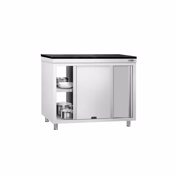 Stainless Steel Floor Cupboard PREMIUM - 1200x600mm - mit Durchreiche - incl. granite worktop