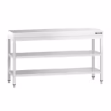 Nerezový pracovní stůl PREMIUM - 1500x600 mm - se spodní policí & s mezipolicí & s vyztuženou pracovní deskou