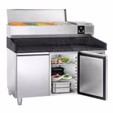 طاولة تحضير بيتزا مبردة PREMIUM - 1500x800 mm - مع بابان - سطح عمل جرانيت - شامل وحدة تبريد علوية - 6x GN 1/3