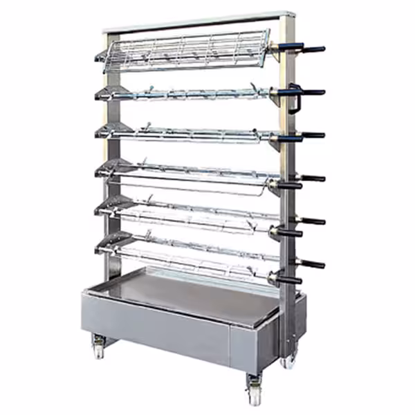 	Cărucior mobil pentru 24 de frigărui – 1150 x 800 x 1600 mm – pentru grătare de pui