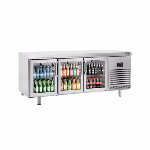 Dranken koelwerkbank PREMIUM PLUS - 2185x800mm - 635 liter - 3 glazen deur(en) - dubbel glas