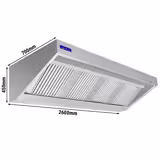 Wandafzuigkap RVS - 700mm diep - 2600mm - met motor - compleet - met standen snelheidsregelaar, 4 labyrintfilters en verlichting - 1760m³/u
