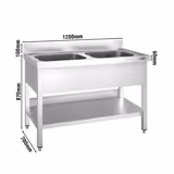Plonge en inox PREMIUM - 1200x700mm - avec étagère basse - 2 bacs au centre