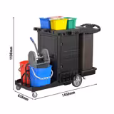 Cărucior de curățenie - închis - 6 recipiente, storcător de mop, sac pentru rufe