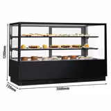 Vitrina pastelera refrigerada Mostrador para tartas - 782 litros - 2000x720x1200mm - doble cristal - con 2 estantes de cristal - 2 puertas correderas traseras - Negro