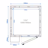 Kylrum i rostfritt stål - 1500x1500 mm - 3,50 m³ - inkl. kylaggregat