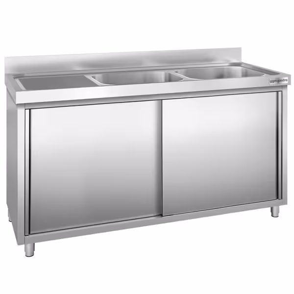 Diskbänk med underskåp PREMIUM - i rostfritt stål - 2000x600 mm