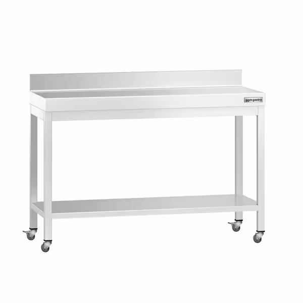 Stół roboczy ze stali nierdzewnej PREMIUM – 1200 x 600 mm – z półką dolną, nadstawką i kółkami