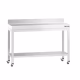 Edelstahl Arbeitstisch PREMIUM - 1200x600mm - mit Grundboden, Aufkantung & Rollen