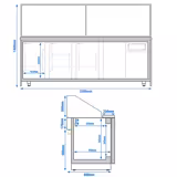 Saladette TORONTO - 2550mm - frontale nero - 4 porte - con vetrina in vetro dritto per 6x GN 1/1, 1 ripiano - piano di lavoro in granito nero