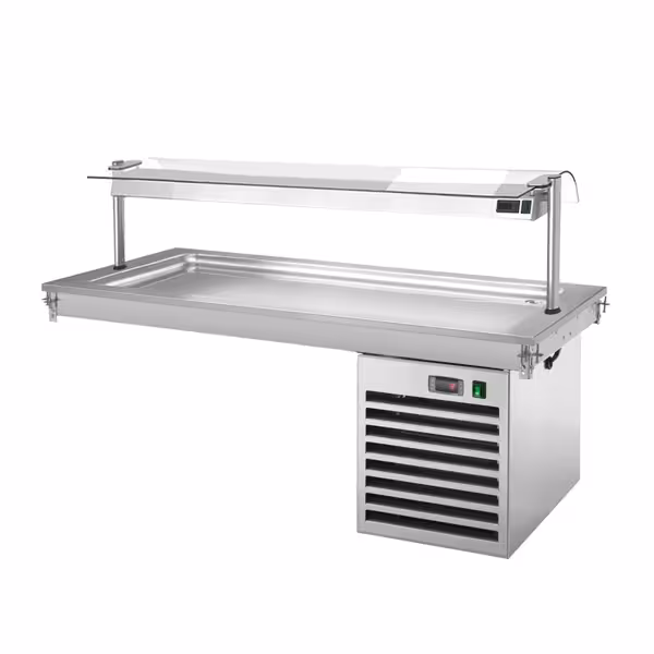 Vitrinp de răcire încorporabilă – 1500 mm – +2 până la +8 °C – 4x GN 1/1 – 450 W – cu protecție din sticlă împotriva stropirii