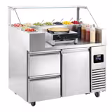Commercial Refrigerated Prep Table PREMIUM - Glass Top - 2 Doors - 1210 mm - for 9× GN 1/6 - Crepes device 3 kW (230V) included