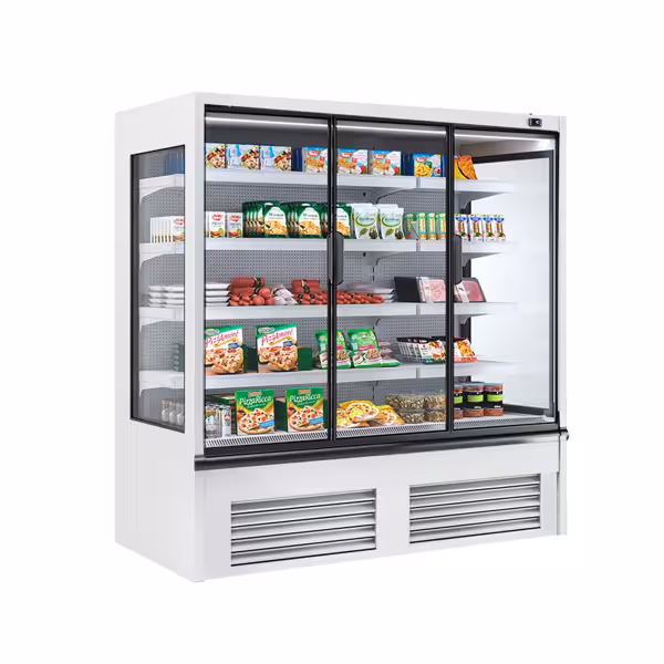 Murale Refrigerato Professionale - 1875mm - 683l - +2°/+4°C - con 3 porte a battente in vetrocamera & 4 ripiani - Bianco