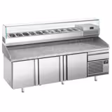Banco pizza refrigerato PREMIUM PLUS - 2305x800mm - con 3 porte & 1 cassetto - piano in granito - con vetrina ingredienti refrigerata superiore - 11x GN 1/4