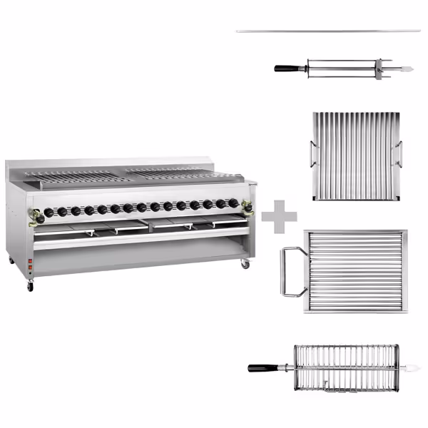 Gasgrill - 43,0kW - Staand model - RVS - voor 30 automatisch roterende spiesen