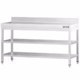 RVS werktafel PREMIUM - 1800x600mm - met bodemplaat, opstaande rand & tussenplank