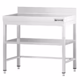 Mesa de trabalho em aço inoxidável PREMIUM - 700x600mm - com prateleira inferior & com painel traseiro & com travessas de reforço