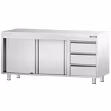 Armoire de travail en inox PREMIUM - 1800x600mm - avec 3 tiroirs à droite sans rebord	