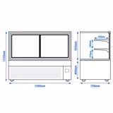 Koel- & Gebaksvitrine MADRID - 1500mm - schuifdeuren - dubbel glas - met 2 glazen plateaus - zwart mat - 620 liter