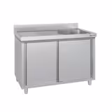 Dřezová skříňka ECO - nerezová ocel - 1400x700 mm - posuvné dveře - s odkapávací plochou vlevo - s 1 dřezem vpravo