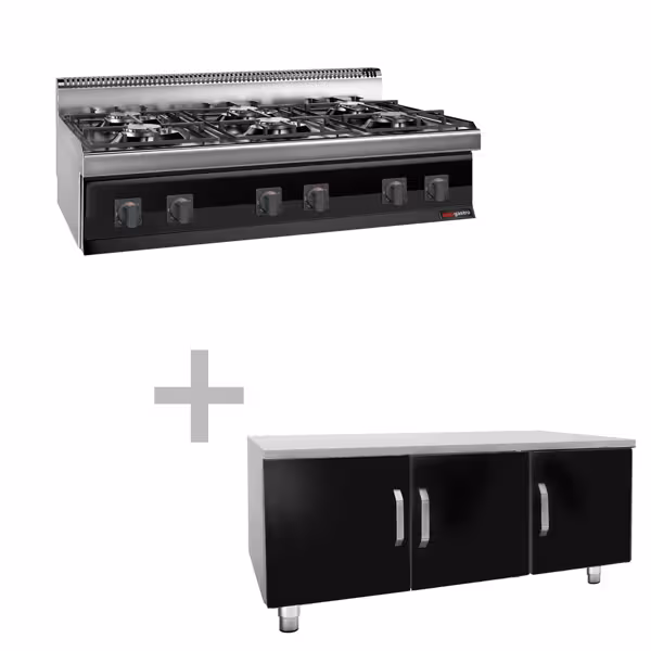 Commercial Gas Hob - 36 kW - 6 Burners - Stand with 3 Doors