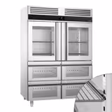 Kühlschrank Edelstahl PREMIUM - GN 2/1 - 1400 Liter - mit 2 Glashalbtüren & 4 Glasschubladen