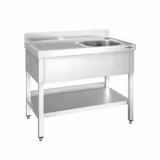 Mesa de lavagem em aço inoxidável PREMIUM - 1200x600mm - com prateleira inferior - com alçado - com 1 cuba à direita