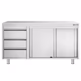 Mesa armario inox PREMIUM - 1400x600mm - con estante intermedio | con 3 cajones izquierda