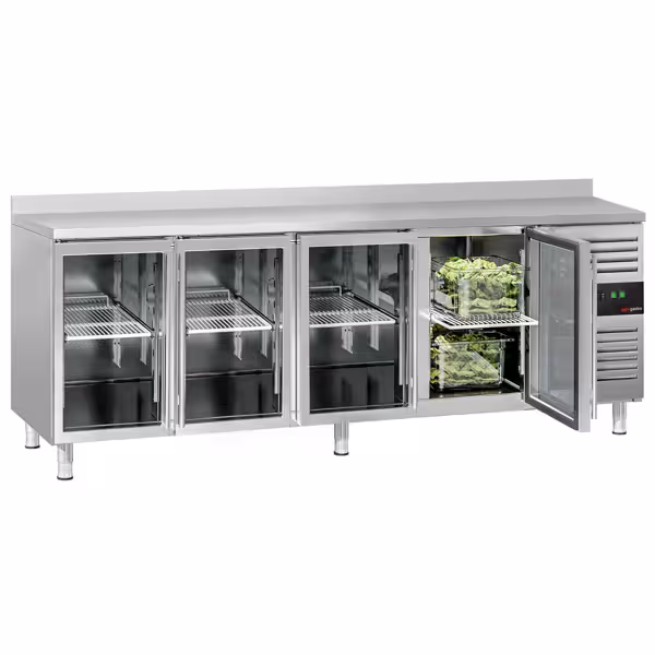 Koelwerkbank ECO - 2230x700mm - met 4 glazen deur(en) - opstand