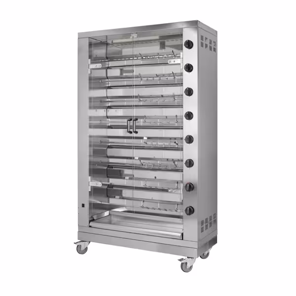 Gázos grillcsirke sütő - 47,6 kW - 8 nyárs - 48 csirkés