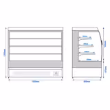 Commercial wall-mounted refrigerated display shelving - 1500 mm - 480 litres - with 2 double-glazed sliding doors and 3 shelves