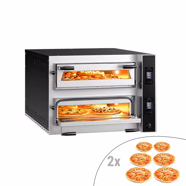 Elektrische pizzaoven (chamotte bakvloer) - 990x1270x680mm - 2 kamers - 2x6 pizza’s Ø35cm - tot 400°C - Digitaal