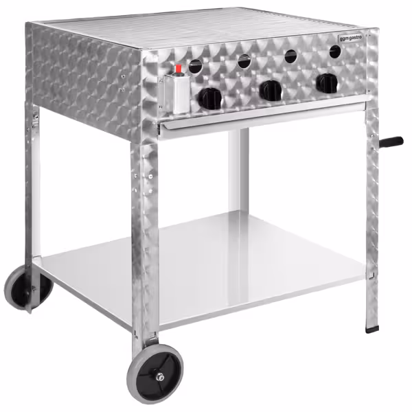 Barbecue à gaz professionnel - 10kW - sur pied - P560mm - 3 brûleurs - incl. support mobile, grille de cuisson & plaque de four