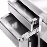 RVS Werkkast - voor koffiezetapparaat - 600x600mm - met 2 laden, 1 deur, 1 uitkloplade - met achteropstand