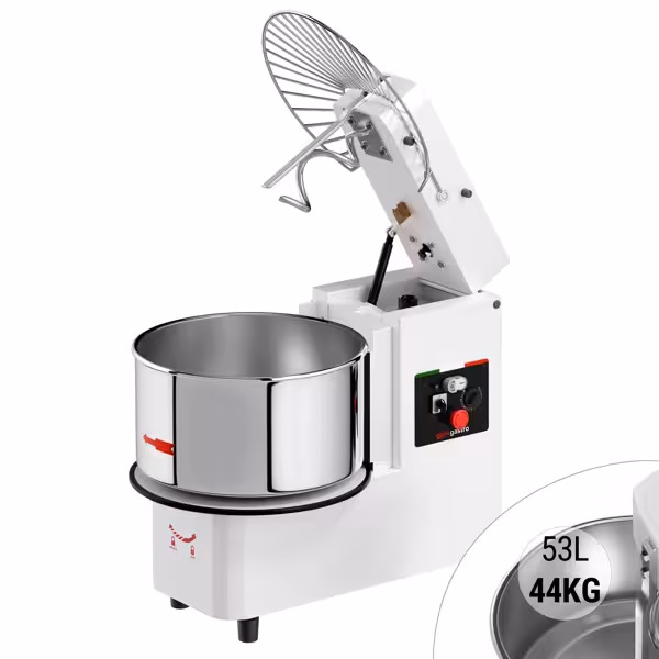 Deegkneedmachine / Spiraalkneder - 53L / 44kg deeg - kantelbare kop & uitneembare kom - met timer - 400V - voor pizzadeeg