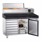 Pizzapult PREMIUM - 1500x800 mm - 1 ajtó + 7 fiók - feltéthűtővel - 6x GN 1/3 - gránit munkalappal