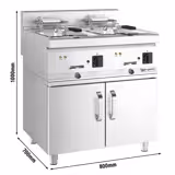 Dubbel elektrisk fritös - 10+10 liter - 18,0 kW - med avtappningskran - inkl. underskåp med 2 dörrar