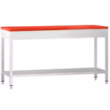 Mesa de trabajo de acero inoxidable | central PREMIUM - 2000x600mm - con estante inferior y refuerzo omega - con tabla de corte roja