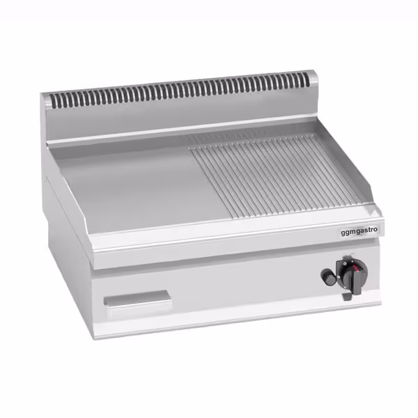 Gasbakplaat - 8kW - 1/2 glad 1/2 geribbeld - Bakoppervlak: 596x430mm