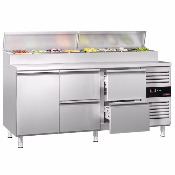 Commercial Saladette Prep Counter PREMIUM - 1795mm - with 1 Door & 4 Drawers - for 8x GN 1/3
