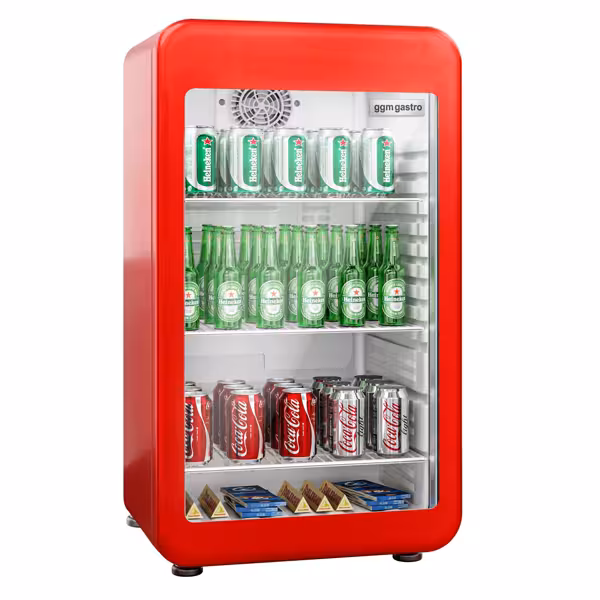 Minibar - 495mm - 113L - avec 1 porte en verre - Rouge - double vitrage, porte réversible