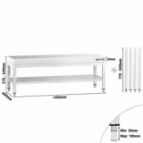 RVS basis ondertafel 1400x600mm - met basis plank